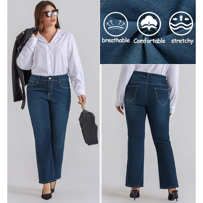 Жіночі джинси Bootcut Hanna Nikole великого розміру, висока талія, темно-синій, еластичні (34)