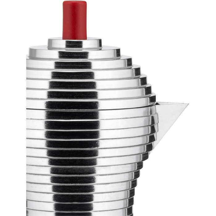 Alessi MDL02/3RFM Pulcina Espresso Machine - Cast Aluminum. Handle and Button - PA, red. Magnetic Bottom - 3 Cups