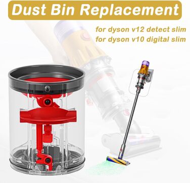 Dyson V10 & V12 Dust Bin Replacement - Large Capacity Container Accessory for Dyson V10 Absolute/Animal/Slim (Part No. 969509-01)