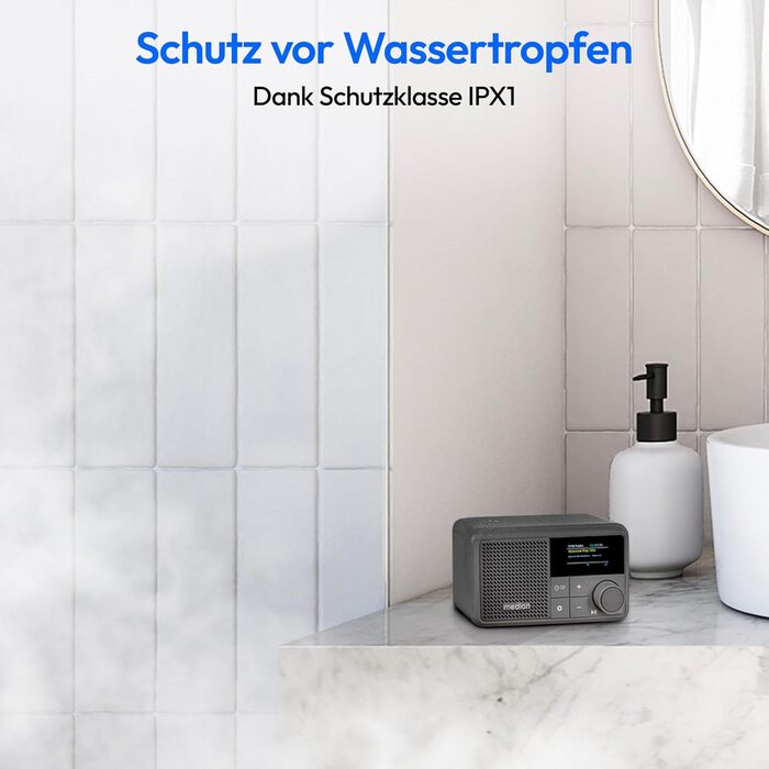 MEDION S66822 Портативне міні-радіо DAB+ з Bluetooth, акумулятор (до 6,5 годин), дисплей, телескопічна антена, таймер сну, будильник, AUX, USB-C, зелений (сірий)