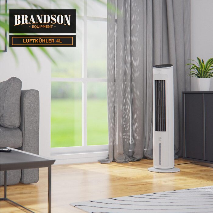 Brandson Вентилятор з водяним охолодженням 5-в-1: Повітряний охолоджувач, мобільний кондиціонер без шланга, тихий, 4.7л, білий (102 см)