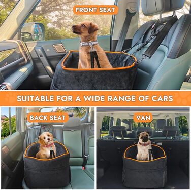 Memory Foam Dog Car Seat for Small Dogs (Under 11kg) - Elevated Design with Storage Pockets