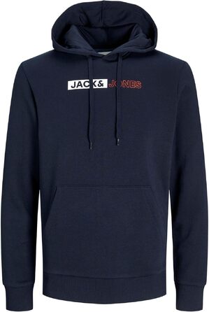 Чоловічий теплий худі з принтом JACK & JONES JJEOGO Basic — темно-синій, розмір 8XL