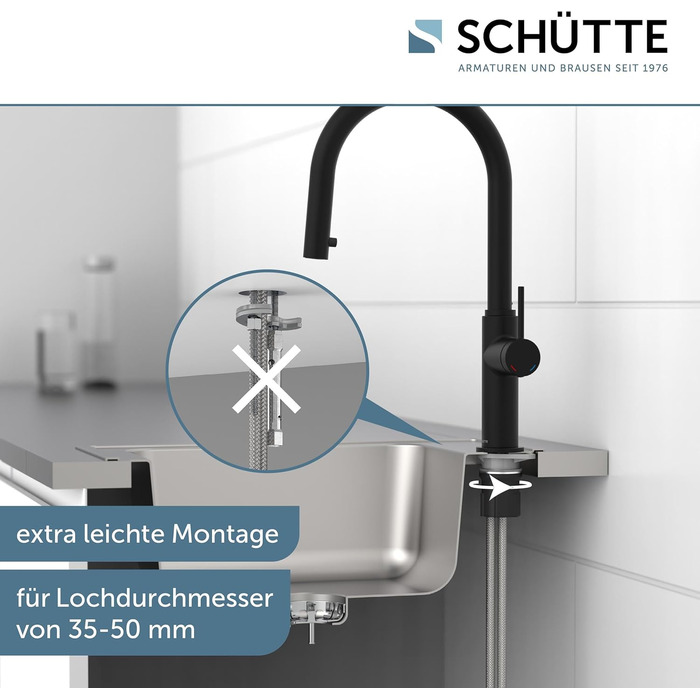 Кухонний змішувач SCHÜTTE 79562 Blackpool з висувною лійкою, поворотний на 360°, з однорідним змішувачем, чорний