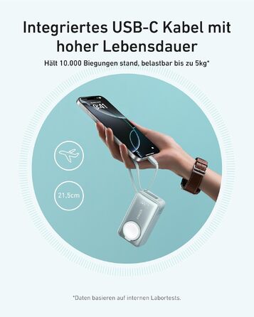 Повербанк Anker MagGo 10000mAh 35W з вбудованим USB-C кабелем для Apple Watch, iPhone 17/16/15, Samsung, iPad, AirPods (Зелений)