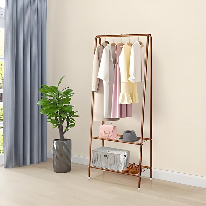 Стійка для одягу на колесах, Clothes Rack - міцна конструкція, стійка для зберігання одягу (колір: кавовий)