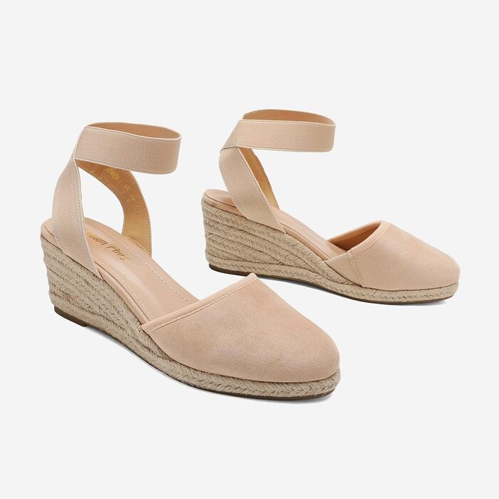 Босоніжки жіночі DREAM PAIRS на підборісі, бежеві, 41.5 EU, з еластичним ремінцем на щиколотку