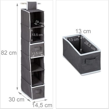 Органайзер для шафи Relaxdays з тканини, 6 відділень, 2 шухляди, сірий, 82x30x14,5 см