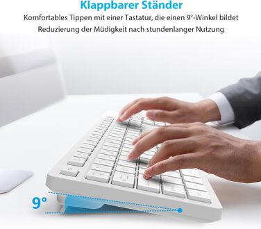 Бездротовий комплект клавіатури та миші Leadsail K786 з цифровою клавіатурою QWERTZ (німецька) - тиха клавіатура, 2.4 GHz, USB Nano приймач для ПК/ноутбука (білий)