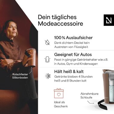 Термокружка для кави та напоїв LARS NYSØM з петлею для перенесення | 380 мл, нержавіюча сталь, Tritan кришка, ізоляція, Mocha Brown