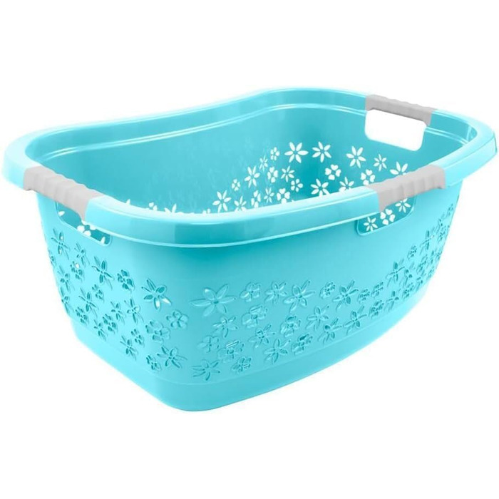 KiNDERWELT Premium Laundry Basket 50 L ergonomic shape - Soft-Touch handles - large basket water blue