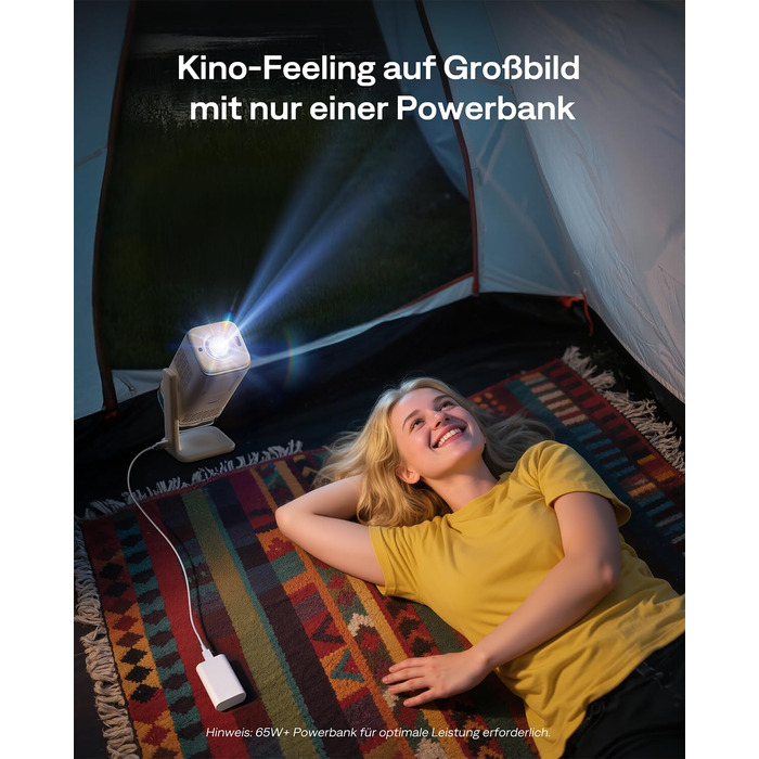 Smart проєктор Aurzen Boom Air Mini Beamer з Google TV та Netflix, 4K, USB-C, Dolby Audio, WiFi, Bluetooth, TOF автофокус, обертовий стійкий, кремовий