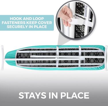 HOME GENIE Reflective Silicone Ironing Board Cover, 38.1 x 137.2 cm, fits large and standard boards, pads resist burns and stains, elastic edge covers, thick padding, no 15