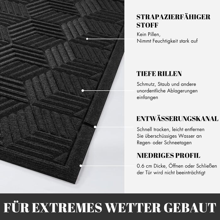 Килимок Yimobra: грязезбірний, антиковзаючий, миючий, вологостійкий для дому та вулиці (92 x 61 см, чорний)