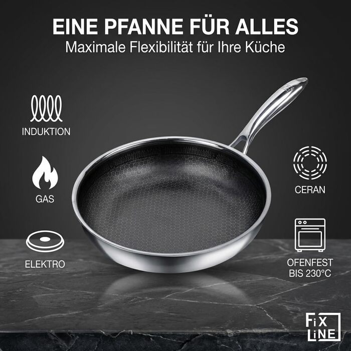 Сковорода FIXLINE Black Forest 28 см з антипригарним покриттям без PFAS - для всіх плит, включаючи індукцію, та духовки (до 230°C)