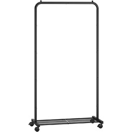 SONGMICS Clothes Rack, Rolling Garment Rack, Metal Wardrobe Stand, Rolling Wardrobe 91 cm wide, with Shelf, 2 Wheels with Brake, Rod Load Capacity up to 40 kg, HSR025A01 (Black, 74x40.5x158cm)