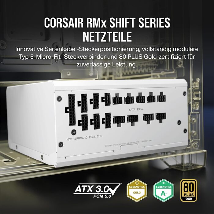 Блок живлення Corsair RM1000x Shift 1200W, повністю модульний, ATX 3.1 & PCIe 5.1, 80 Plus Gold, білий