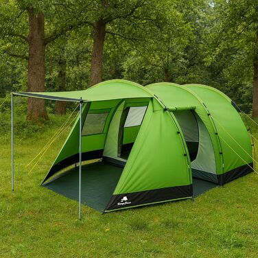 Намет CampFeuer Super+ для 4 осіб, великий тунельний, 2 входи, навіс, водостійкість 3000 мм - сіро-зелений