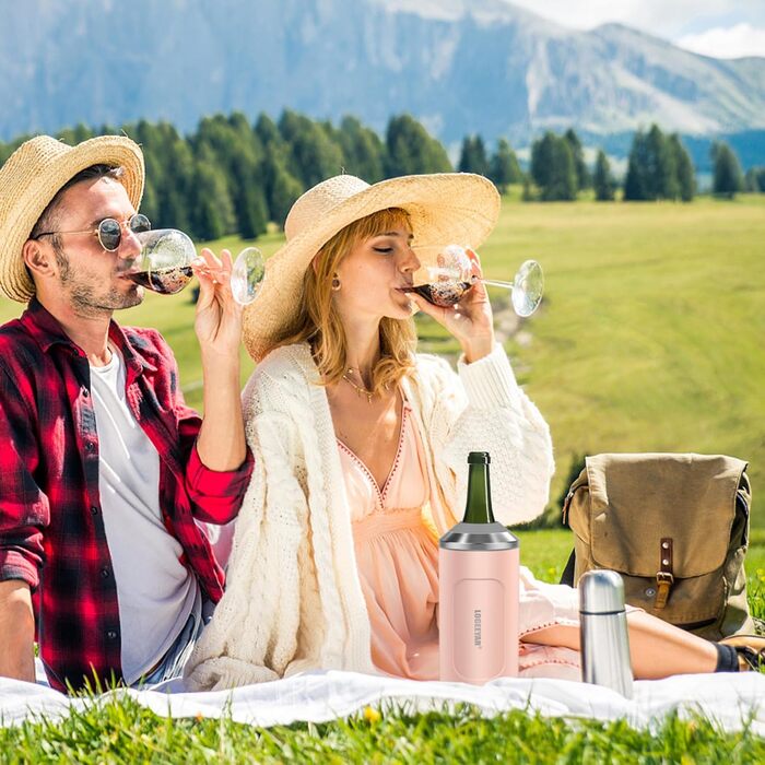 Охолоджувач для вина з кришкою, 750 мл, для пляшок вина, шампанського, з подвійними стінками, з нержавіючої сталі, портативний, для відпочинку на природі, подарунок для поціновувачів вина, рожевий