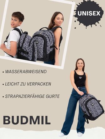 Ергономічний шкільний рюкзак Budmil 32L для хлопчиків та дівчаток, від 5 класу, водонепроникний, з 3 відділеннями та вентильованою спинкою