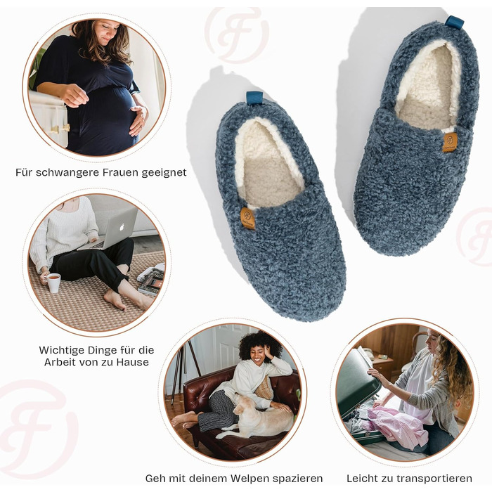 Жіночі теплі домашні тапочки EverFoams з м'якої штучної вовни та Memory Foam, закриті, (39.5 EU, темно-синій)