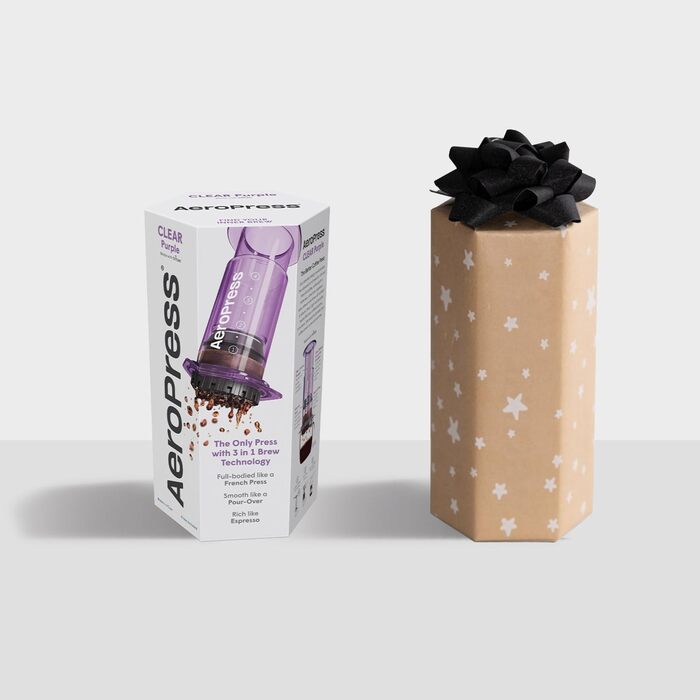 AeroPress Clear Violett – Прес для кави 3-в-1, френч-прес, еспресо, портативна кавоварка для подорожей і кемпінгу, фіолетова