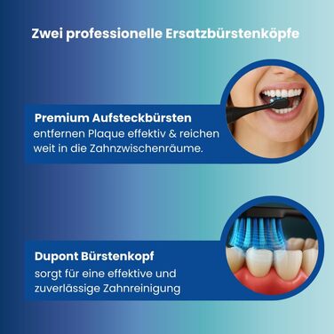 Електрична зубна щітка з 5 режимами та акумулятором на 120 днів - ультразвукова, з розумною насадкою, Black Edition + 2 запасні насадки