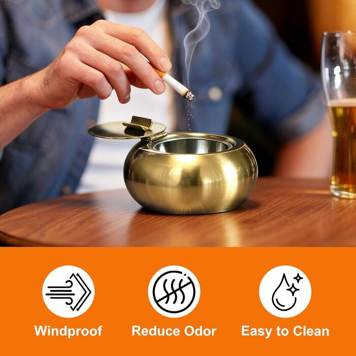 Попільничка з кришкою з нержавіючої сталі Golden S-Gold (S-Gold)