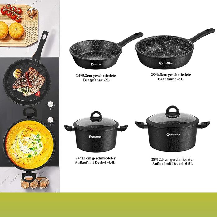 Набір каструль Scheffler 15tlg з антипригарним покриттям для індукційних плит, чорний (HL-21PS102)