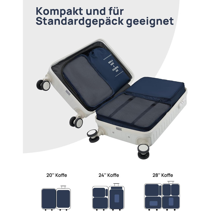 Органайзери для валізи Packing Cubes, 8 шт., водонепроникні, блакитні + косметичка