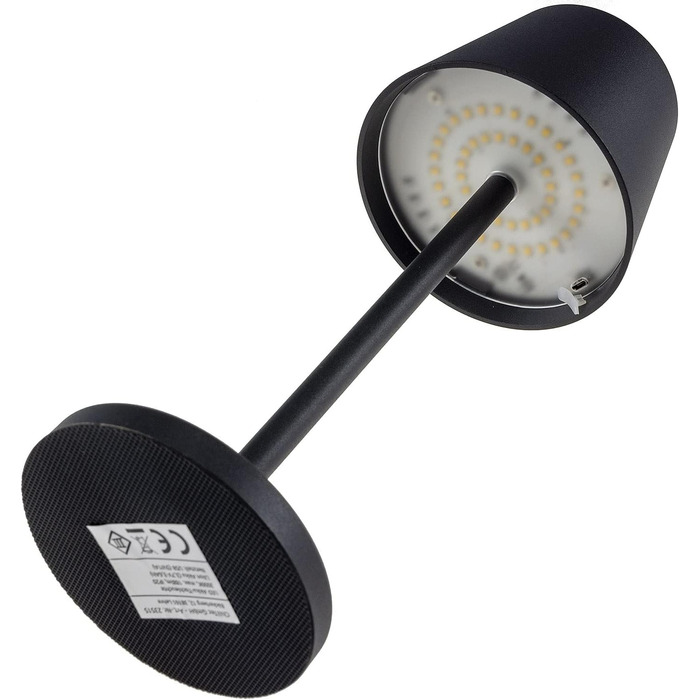 Настільний світильник акумуляторний ChiliTec 30 см LED з димером, USB зарядка, IP44, тепле світло, сенсорний вимикач (Чорний)