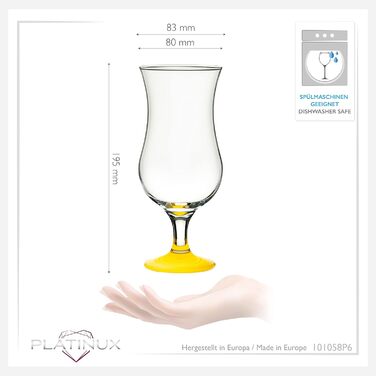 Набір келихів для коктейлів PLATINUX 6 шт, 400 мл (жовті) - Longdrink, Hurricane, Party