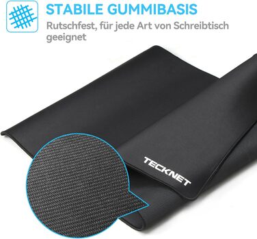 TECKNET XXL килимок для миші Speed Gaming, 900x400 мм, чорний, для геймерів, вологостійкий, з покращеною поверхнею для точності та швидкості, з неслизькою гумовою основою