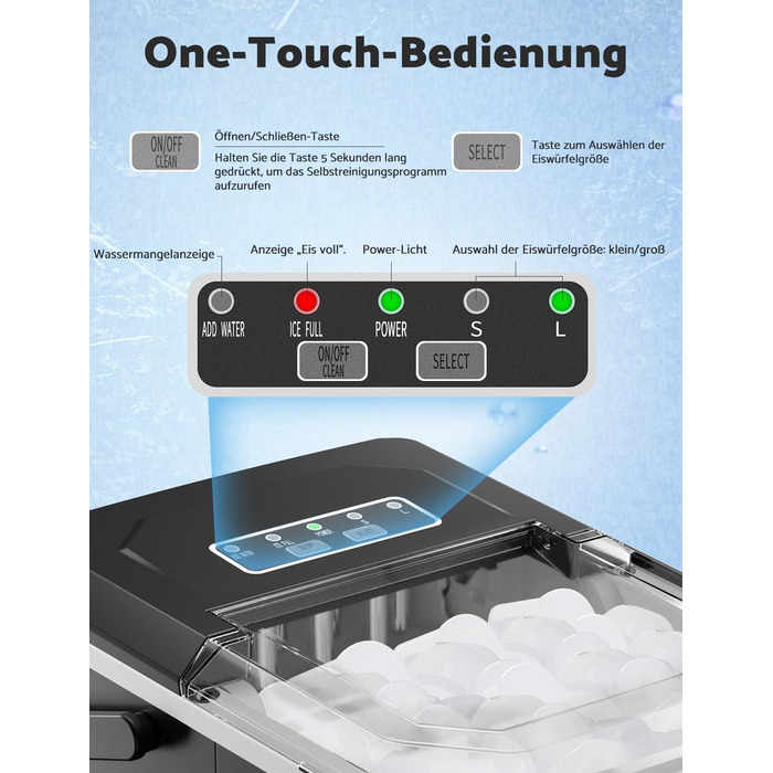 Машина для приготування льоду, 12 кг/24 год, 9 кубиків за 6-8 хв, з обертовим лотком та ручкою, для дому/кухні/кемпінгу, об'єм 1,5 л