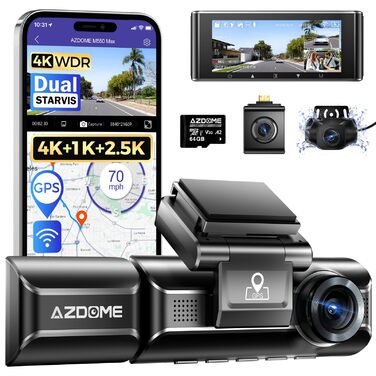 Відеореєстратор AZDOME M550 MAX 4K + 1080P + 2.5K, Dual STARVIS, 64GB SD, WiFi, GPS, Нічна зйомка, Паркування, WDR, G-сенсор, 3.19