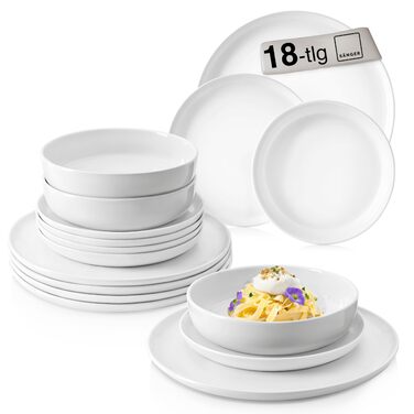 Набір посуду SÄNGER Marlo (18 предметів) - порцеляновий сервіз для 6 осіб: тарілки, десертні тарілки, миски. Преміум якість, сучасний дизайн, безпечний для миття в посудомийній машині