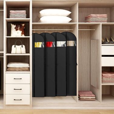 Чохли для одягу 4 шт. 60x180 см, дихаючий матеріал, з ручками, на блискавці, з віконцем. Захист для костюмів, пальто, суконь.