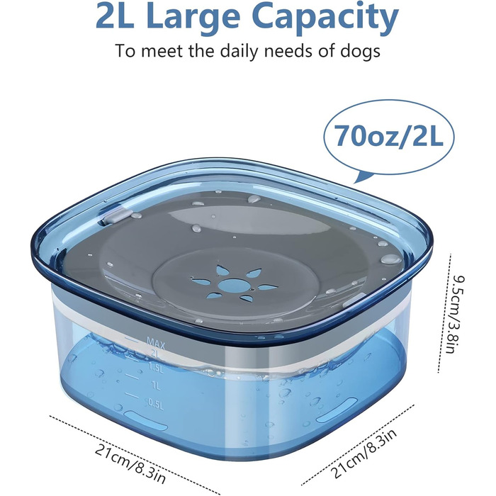 Миска для собак PETTOM, 2L, проти протікання, без облизування, велика (Блакитна)