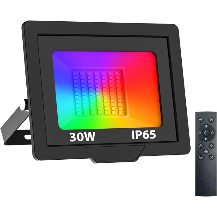 LED прожектори Nipify з датчиком руху для вулиці, 2 шт., 30W 3000Лм, IP65, холодне біле світло 6500K, кабель 100 см, для складу, саду, готелю, дворів (30W-RGB)