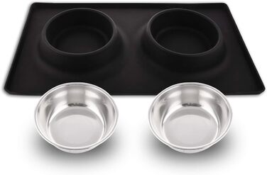 Набори мисок для собак та котів MOACC: 2 шт. по 400 мл, нержавіюча сталь, антиковзаюча підставка, для подорожей, чорний квадрат