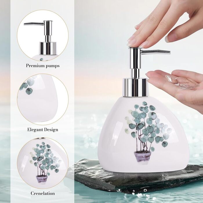 Bathroom Accessories Set, Gold Marble Look, Modern 6-Piece Bathroom Accessories Set, complete with soap dispenser, toothbrush holder, cup, tray, and countertop (Vegetal)