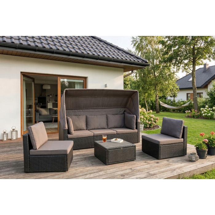 Комплект садових меблів із техноротанга MEBEL ELITE, чорний, 4 предмети
