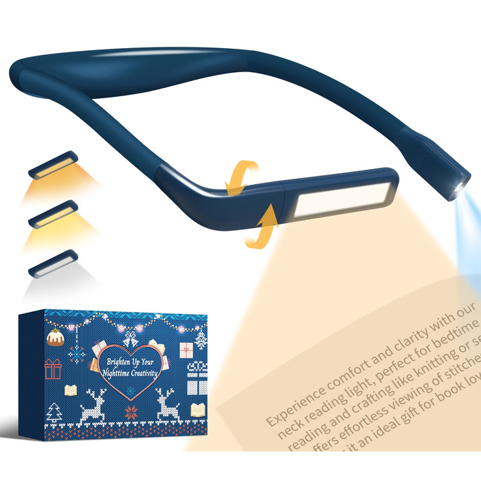 LED лампа на шию для читання Buch синя: книжкова лампа, ліхтарик для в'язання, подарунок чоловікові на Різдво