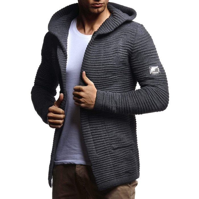 Чоловіча в'язана куртка Leif Nelson з капюшоном та блискавкою - чоловічий кардиган з м'якого трикотажу для зими, XL, антрацит
