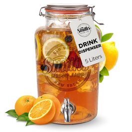 Скляний диспенсер для напоїв Smiths Mason Jars з нержавіючою сталею – 5 л, для вечірок та заходів на відкритому повітрі