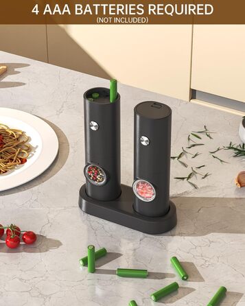 CIRCLE JOY Мельниці для солі та перцю електричні, набір 2 шт., чорні, з підставкою, світлодіодне підсвічування, регулювання помелу, об'єм 70 мл