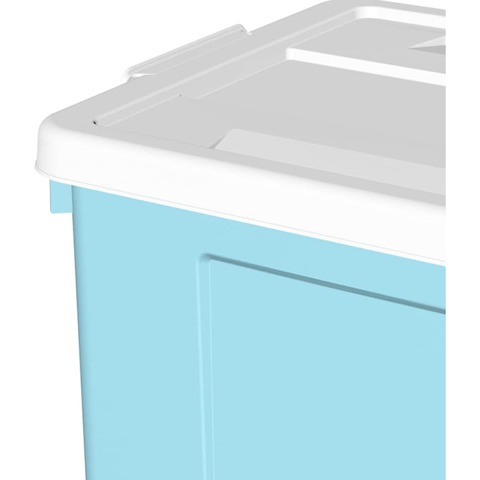 Cetomo 65 l x 6 Plastic Storage Box, Carry Case, Organiser with Robust Lid and Secure Locking Buckles, Stackable, 6 Pieces, Blue with Buckle