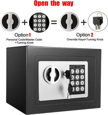 Електронний сейф Tresor Für Zuhause 6.6L: вогнестійкий, водонепроникний, з 2 ключами для цінностей, грошей та зброї