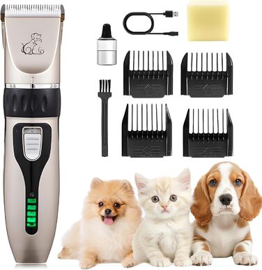 Машинка для стрижки собак, акумуляторна, бездротова, з 4 насадками, для собак, котів та всіх типів шерсті