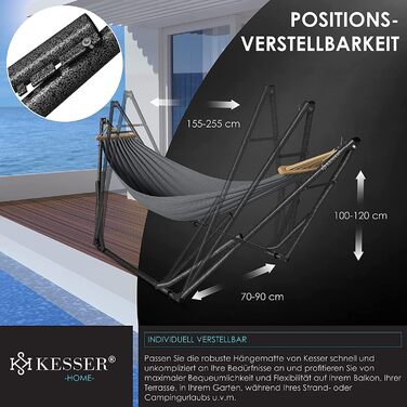 KESSER® Hammock Vill with Metal Stand, Foldable and Adjustable, Stable Frame, Indoor & Outdoor Use, Includes Carry Bag + Sack, Hanging Chair, Hammock Stand, Camping, Garden, Pool, Balcony, Terrace (Gray)